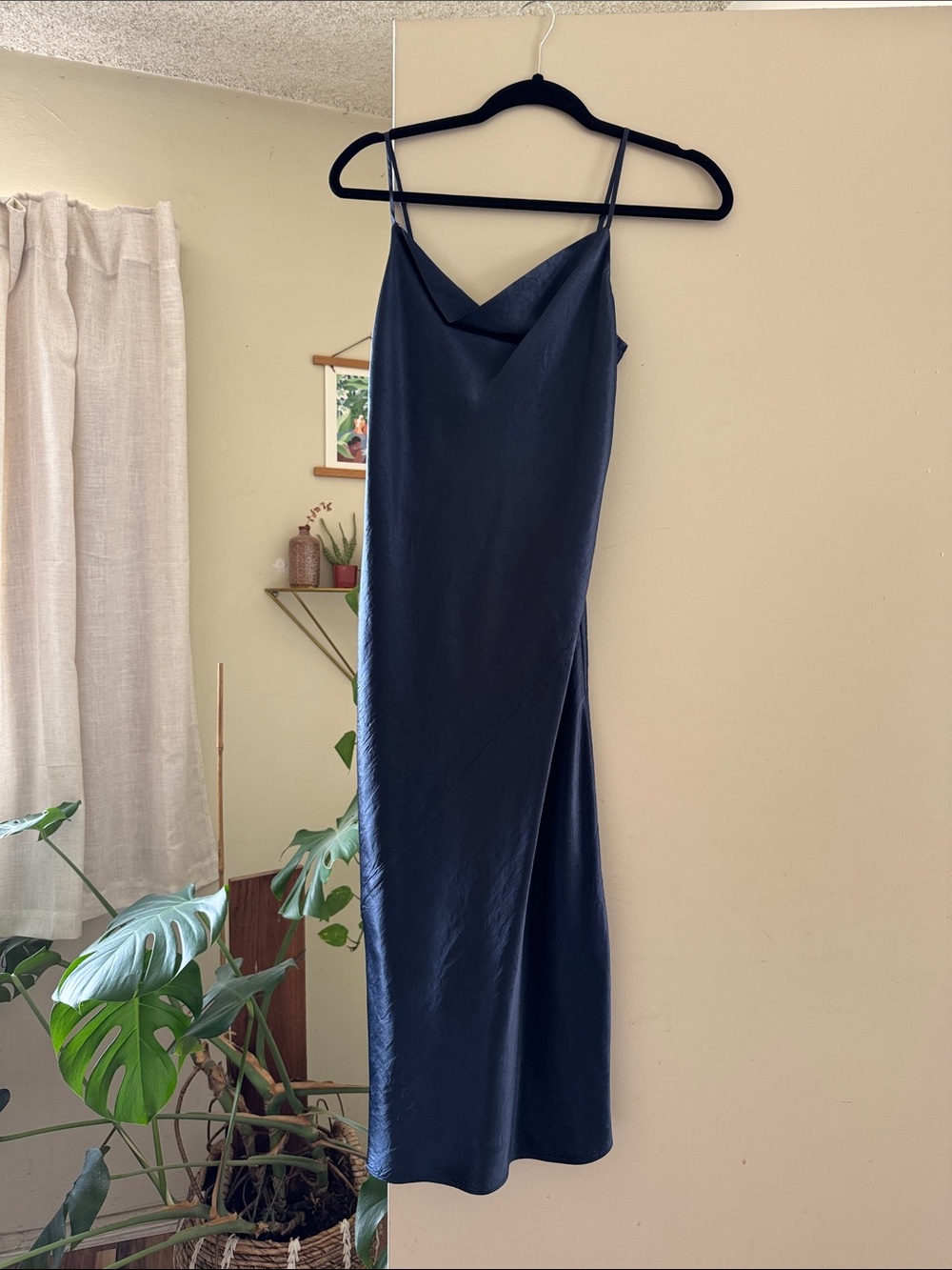 Satin Slip Dress in Navy